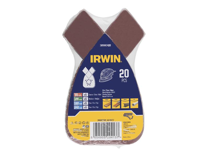 IRWIN Mouse Sanding Sheet Set 20 Piece 5 K80 5 K120 5 K180 5 K240 IRWIW8083406