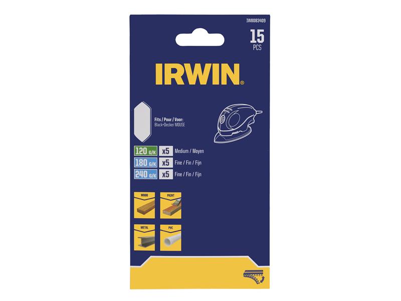 IRWIN Mouse Sanding Finger Sheet Set 15 Piece Mixed Grits IRWIW8083409