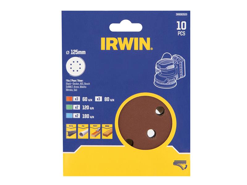 IRWIN 125mm Sanding Disc Set 10 Piece IRWIW8083529