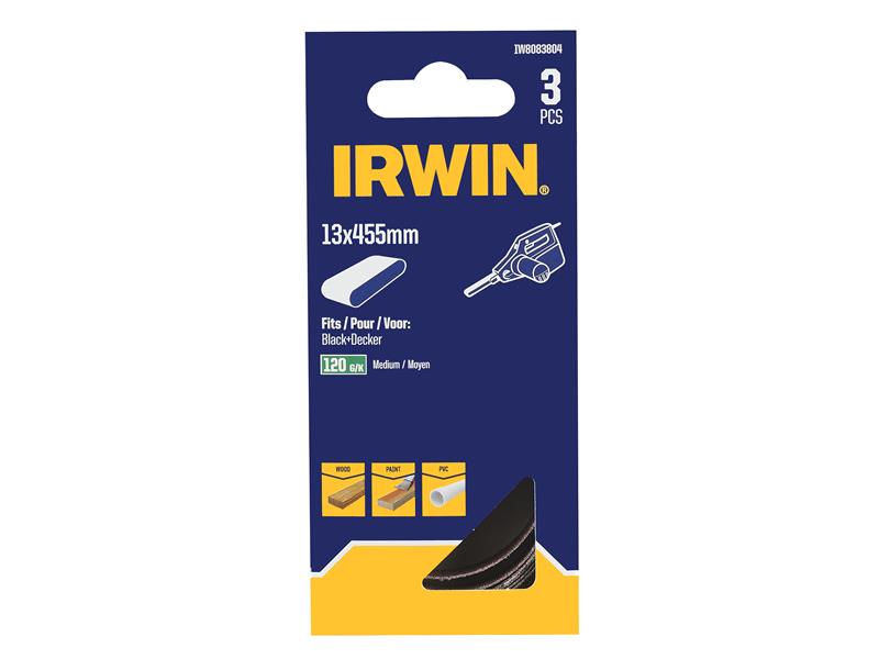 IRWIN Powerfile Sanding Belt 13 x 455mm 120G Pack 3 IRWIW8083804