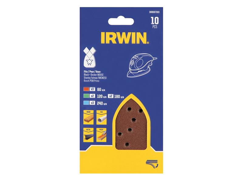 IRWIN Mouse Sanding Sheet Set 10 Piece Mixed Grits IRWIW8087303