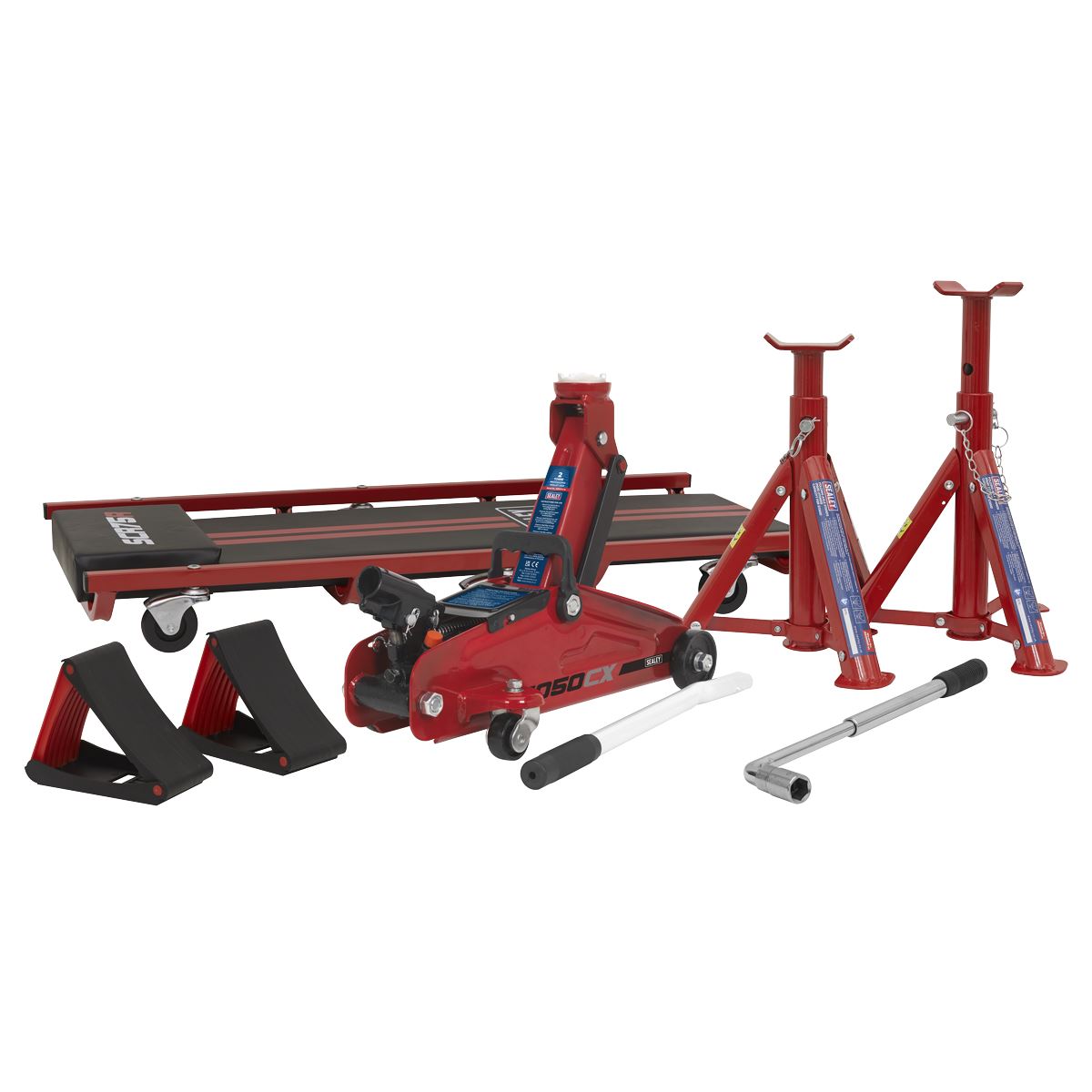 Sealey Lifting Kit 5pc 2 Tonne (Inc Jack, Axle Stands, Creeper, Chocks & Wrench) JKIT01