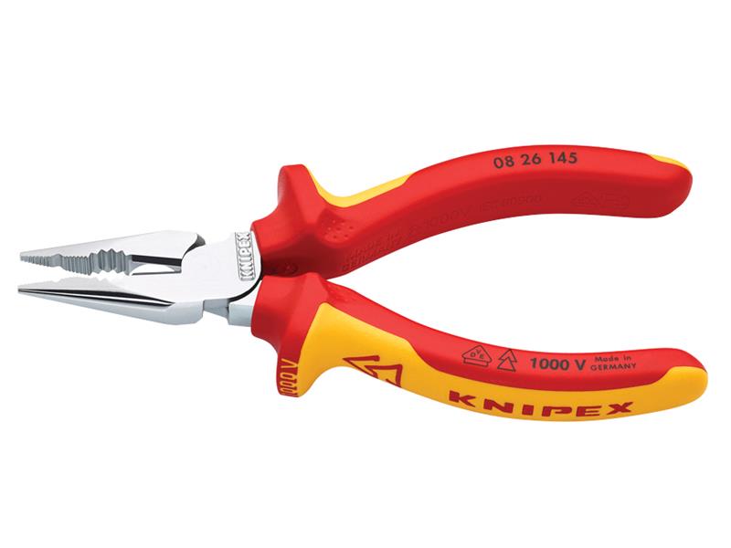 Knipex VDE High Leverage Needle Nose Pliers 145mm KPX0826145