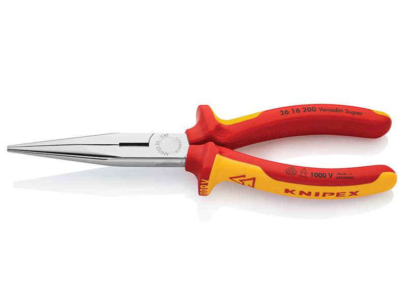 Knipex VDE Long Snipe Nose Side Cutting Pliers 200mm KPX2616200