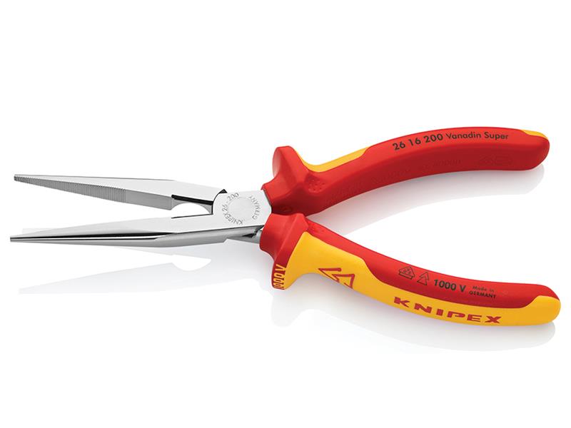 Knipex VDE Long Snipe Nose Side Cutting Pliers 200mm KPX2616200