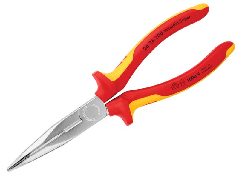Knipex VDE Long Bent Snipe Nose Side Cutting Pliers 200mm KPX2626200
