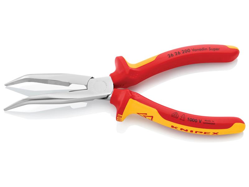 Knipex VDE Long Bent Snipe Nose Side Cutting Pliers 200mm KPX2626200