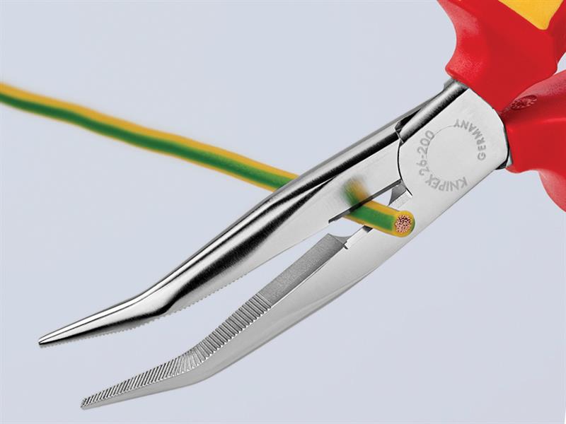 Knipex VDE Long Bent Snipe Nose Side Cutting Pliers 200mm KPX2626200