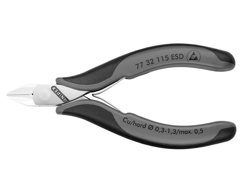 Knipex ESD Electronics Diagonal Cutters - Pointed Head Small Bevel 115mm KPX7732ESD