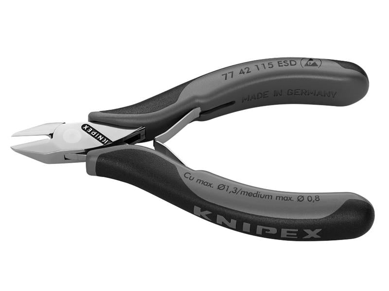 Knipex ESD Electronics Diagonal Cutters - Pointed Head Flush Cut Non Bevelled 115mm KPX7742ESD