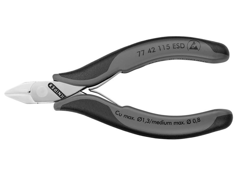 Knipex ESD Electronics Diagonal Cutters - Pointed Head Flush Cut Non Bevelled 115mm KPX7742ESD