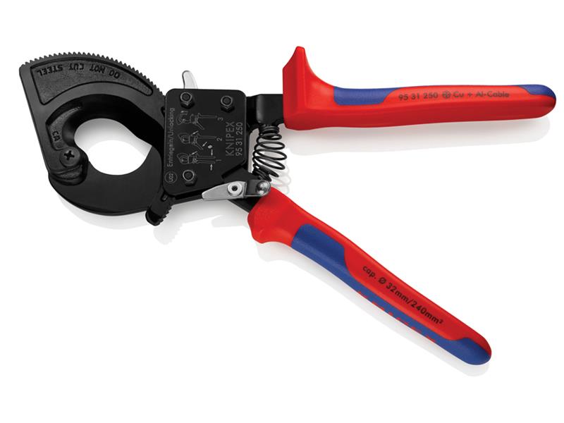 Knipex Ratchet Action Cable Shears Multi Component Grip 250mm KPX9531250
