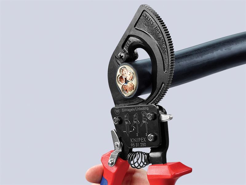 Knipex Ratchet Action Cable Shears Multi Component Grip 250mm KPX9531250