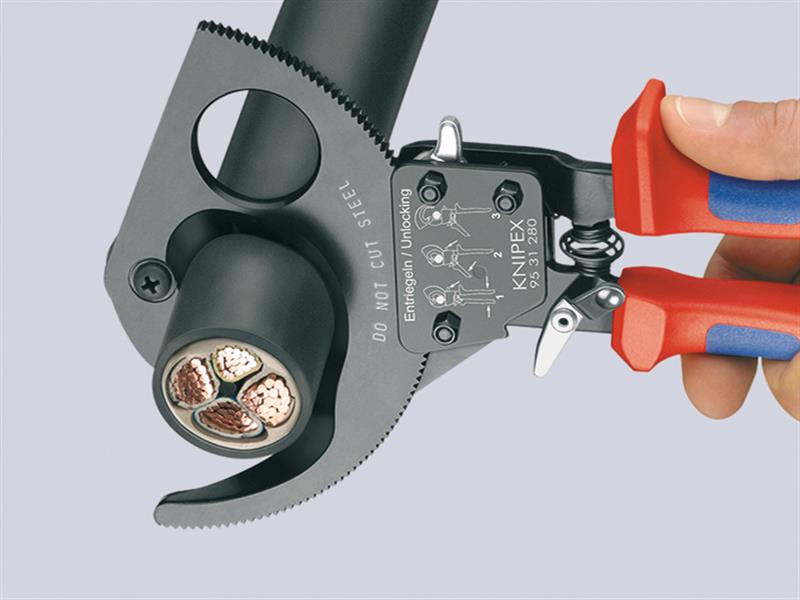 Knipex Ratchet Action Cable Shears Multi Component Grip 280mm KPX9531280
