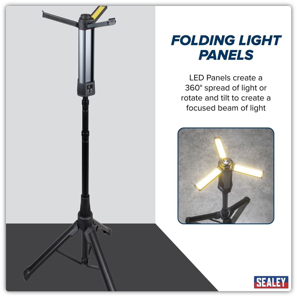 Sealey Rechargeable Flexible Floodlight Tripod 24W COB LED & 5W SMD LED LED240