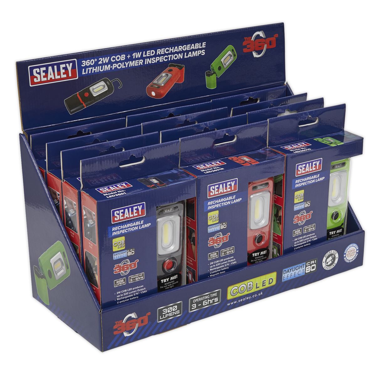 Sealey LED3601 Series Inspection Light Combination - Display Pack of 12 LED3601COMBO