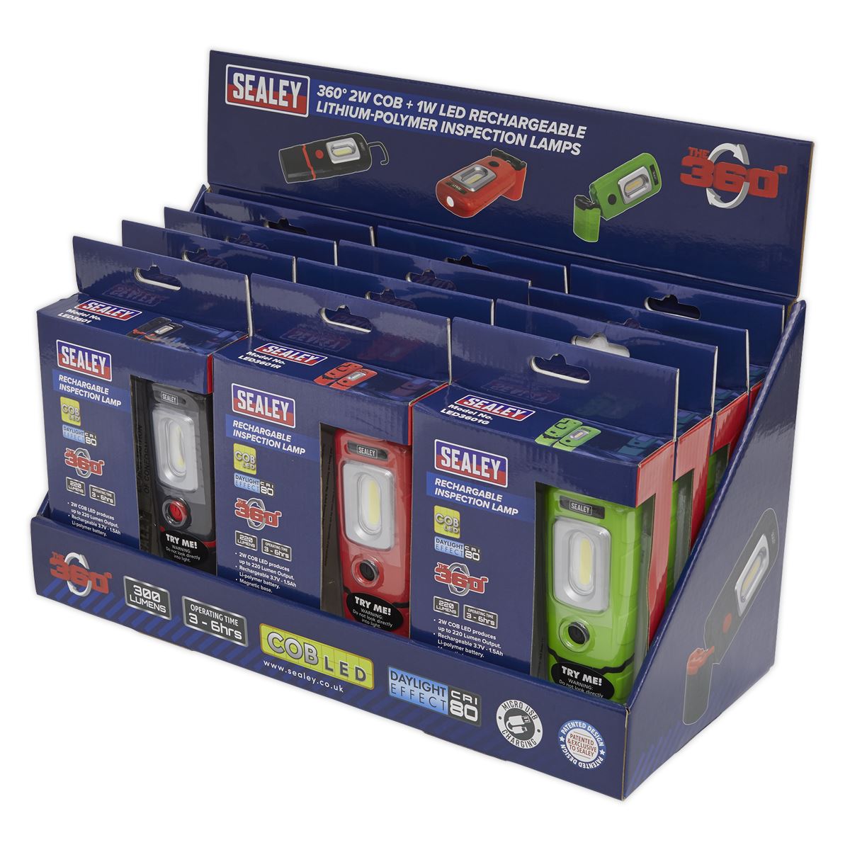 Sealey LED3601 Series Inspection Light Combination - Display Pack of 12 LED3601COMBO