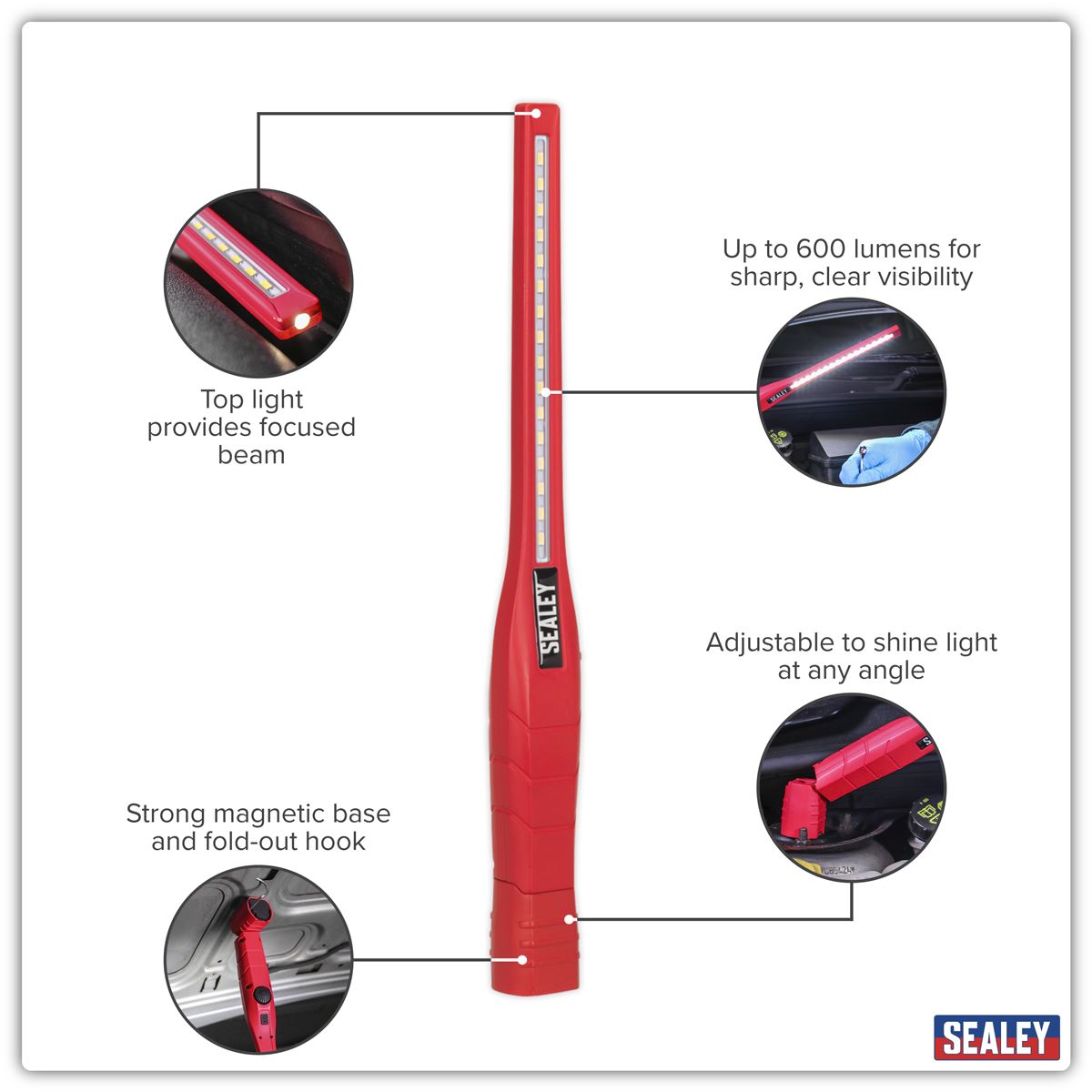Sealey Rechargeable 360� Slim Inspection Light 8W & 1W SMD LED Red Lithium-ion LED3604R