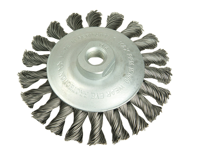 Lessmann Conical Knot Brush 100mm M14 Bore, 0.50 Steel Wire LES471257