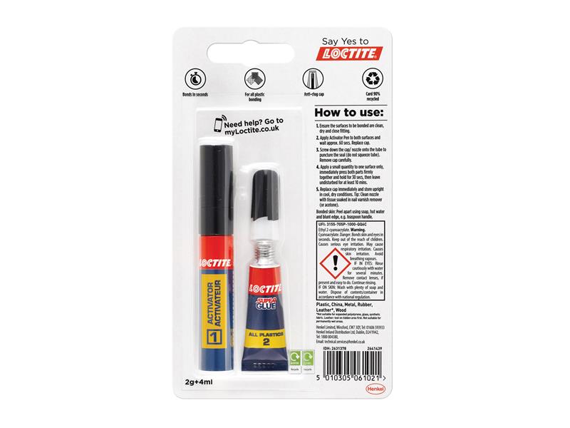 Loctite All Plastics Super Glue, Tube 4ml + Pen 2g LOCAP2GNR