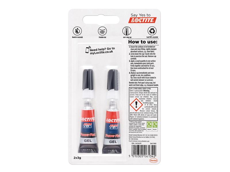 Loctite Super Glue Power Gel, Tube 2 x 3g LOCSGGPD3GNR