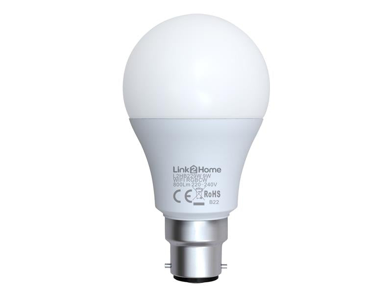 Link2Home Wi-Fi LED BC (B22) Opal GLS Dimmable Bulb, White + RGB 800 lm 9W LTHB229W