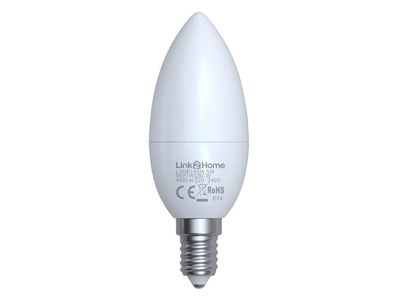 Link2Home Wi-Fi LED SES (E14) Opal Candle Dimmable Bulb, White + RGB 400 lm 5W LTHE145W