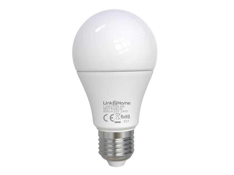 Link2Home Wi-Fi LED ES (E27) Opal GLS Dimmable Bulb, White + RGB 800 lm 9W LTHE279W