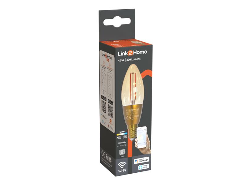Link2Home Wi-Fi LED SES (E14) Candle Filament Dimmable Bulb, White 400 lm 4.5W LTHFE145W