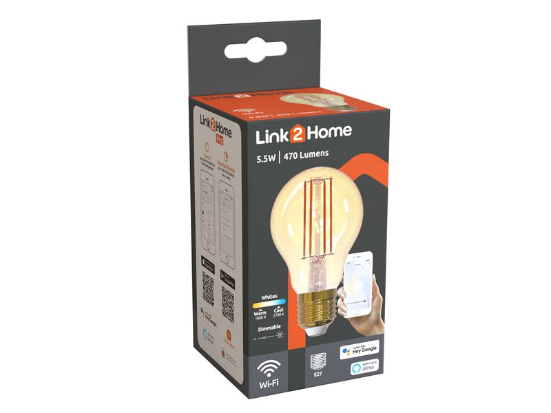 Link2Home Wi-Fi LED ES (E27) GLS Filament Dimmable Bulb, White 470 lm 5.5W LTHFE276W