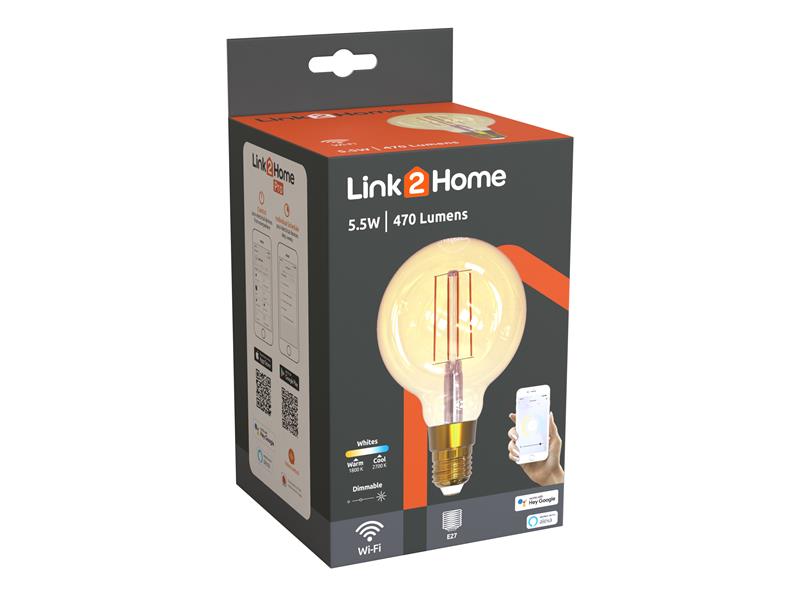 Link2Home Wi-Fi LED ES (E27) Balloon Filament Dimmable Bulb, White 470 lm 5.5W LTHFE27L6W