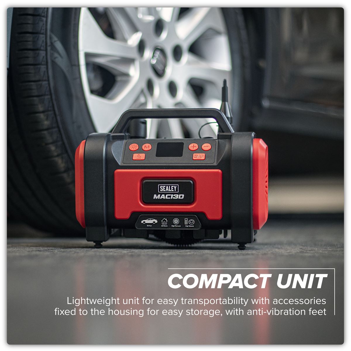 Sealey Tyre Inflator & High-Volume Air Pump 12V 230V Air Output 120psi MAC13D