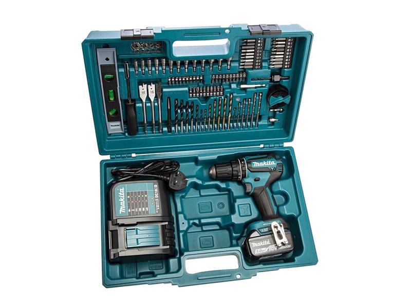 Makita Brushless Combi Drill 18V 1 x 5.0Ah Li-ion 101 Piece Bit Set DHP485STX5