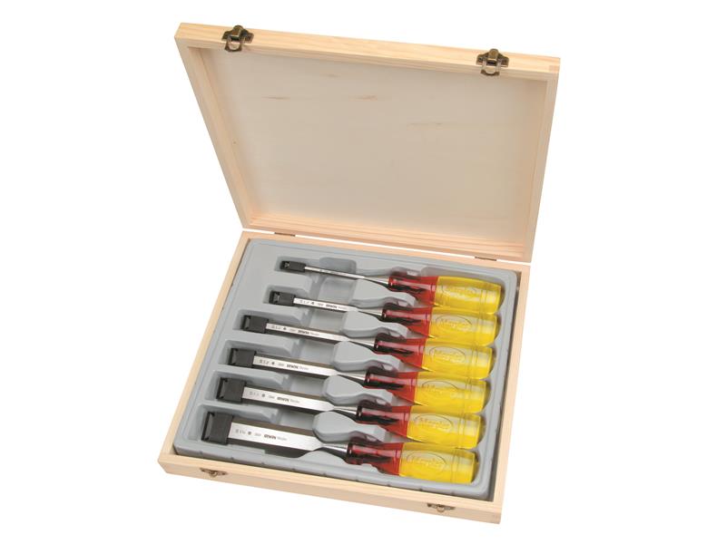 IRWIN Marples M373 Bevel Edge Chisel Splitproof Handle Set, 6 Piece MAR373S6