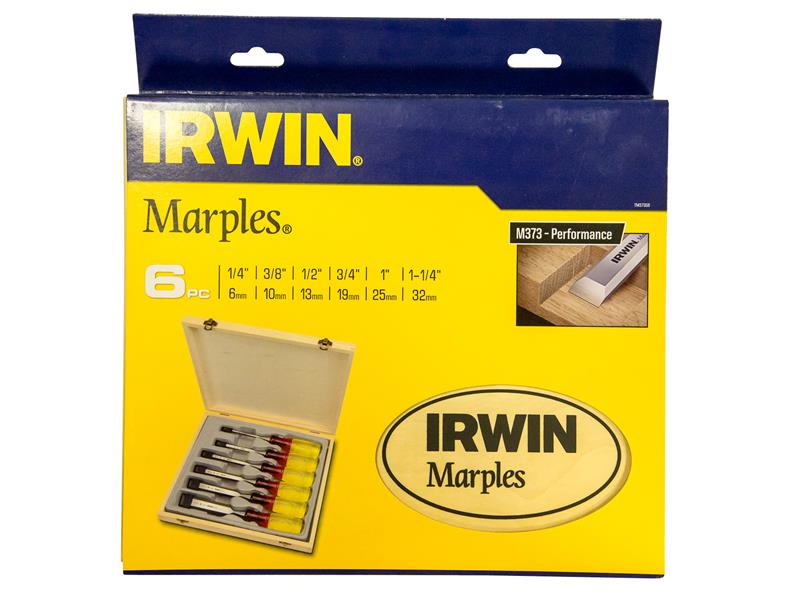 IRWIN Marples M373 Bevel Edge Chisel Splitproof Handle Set, 6 Piece MAR373S6