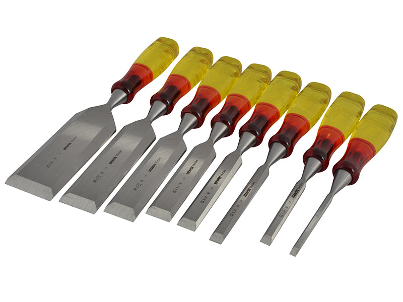 IRWIN Marples M373 Bevel Edge Chisel Splitproof Handle Set, 8 Piece MAR373S8