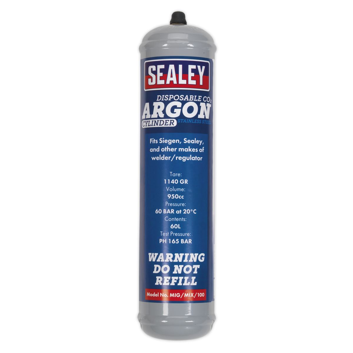 Sealey Gas Cylinder Disposable Carbon Dioxide/Argon 100g MIG/MIX/100