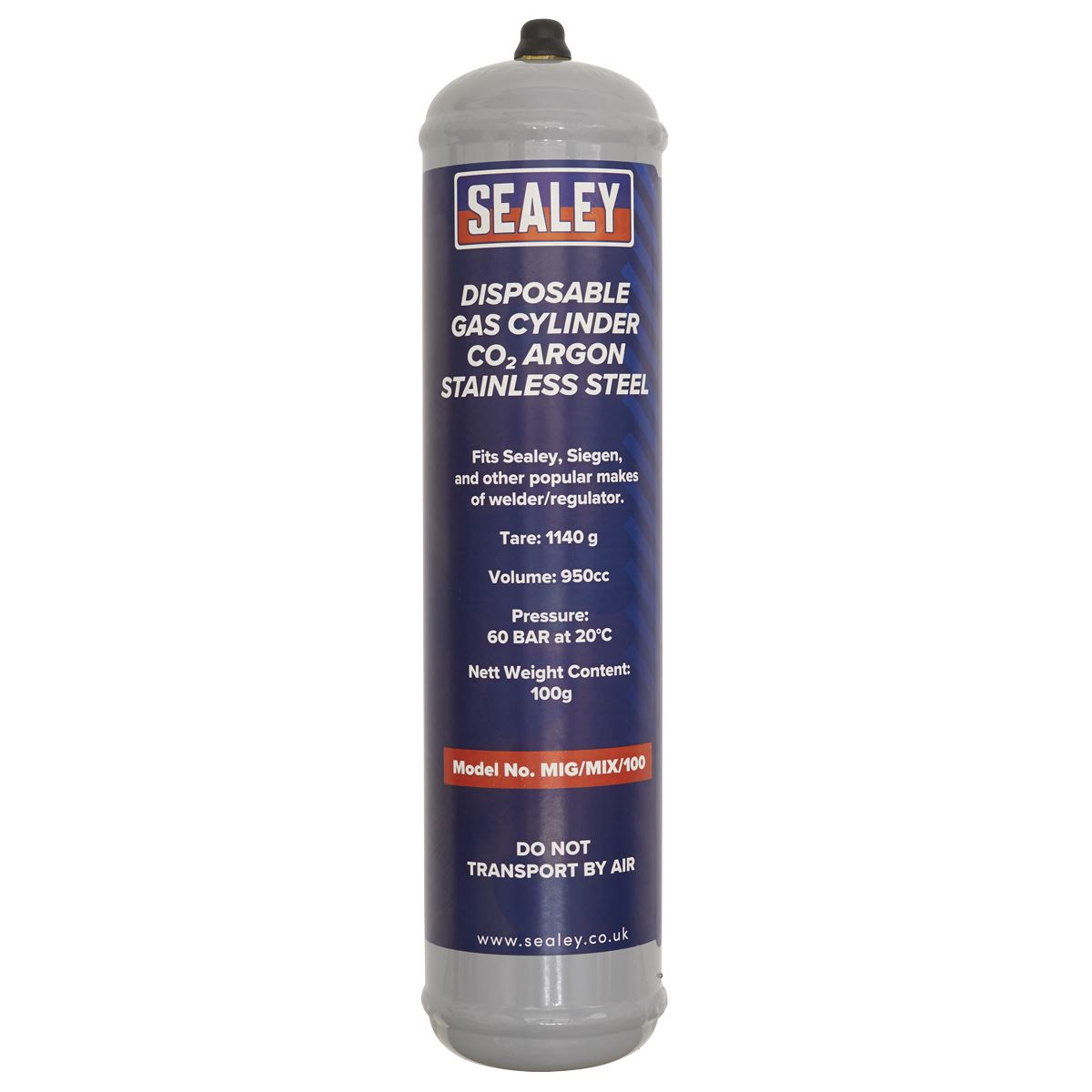 Sealey Gas Cylinder Disposable Carbon Dioxide/Argon 100g MIG/MIX/100