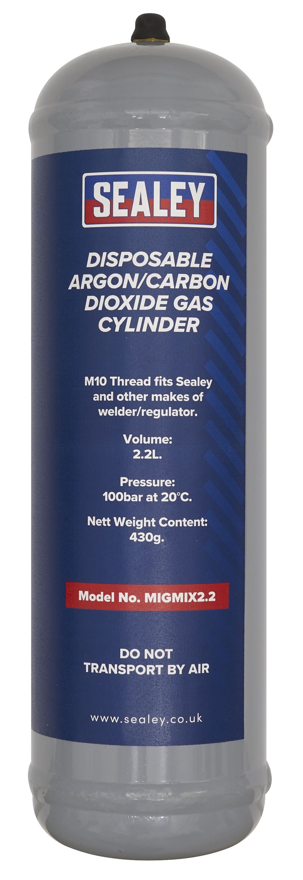 Sealey 430g 2.2L, Disposable Argon/Carbon Dioxide Gas Cylinder - Pack of 4 MIGMIX2.24