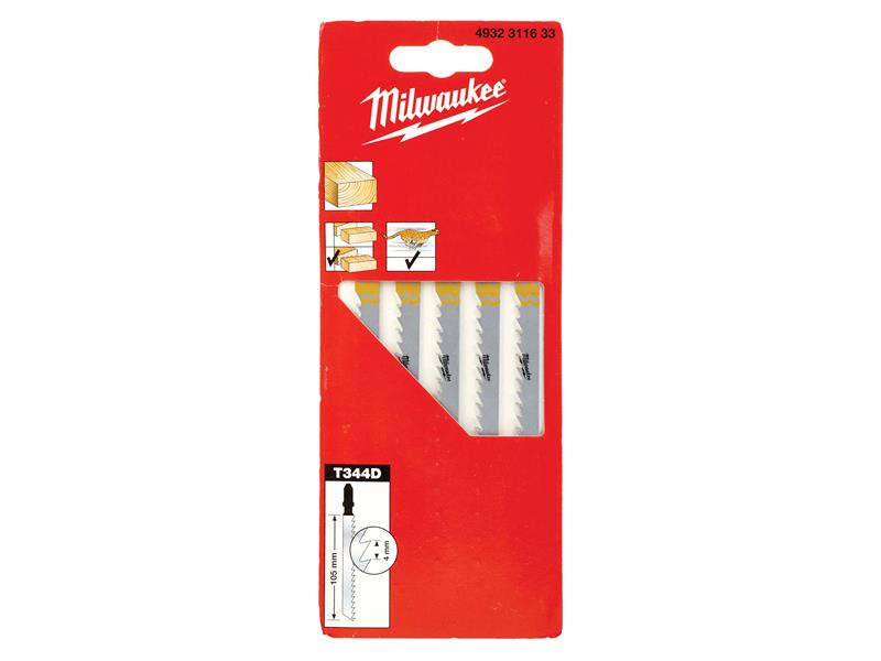 Milwaukee Power Tools Fast Cut Wood Jigsaw Blades T344D (Pack 5) MIL311633