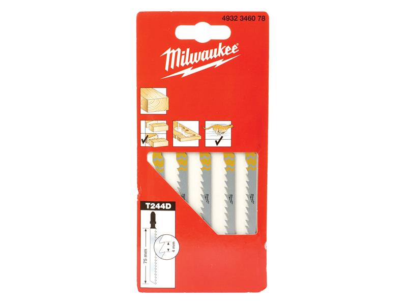 Milwaukee Power Tools Curve Cutting Wood Jigsaw Blades T244D (Pack 5) MIL346078