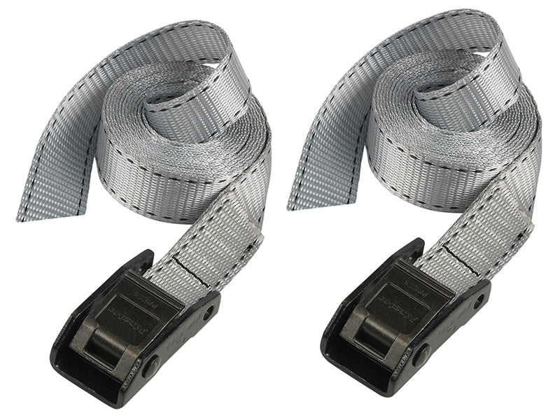Master Lock Lashing Strap with Metal Buckle, Grey 2.5m 150kg (Pack 2) MLK3110E