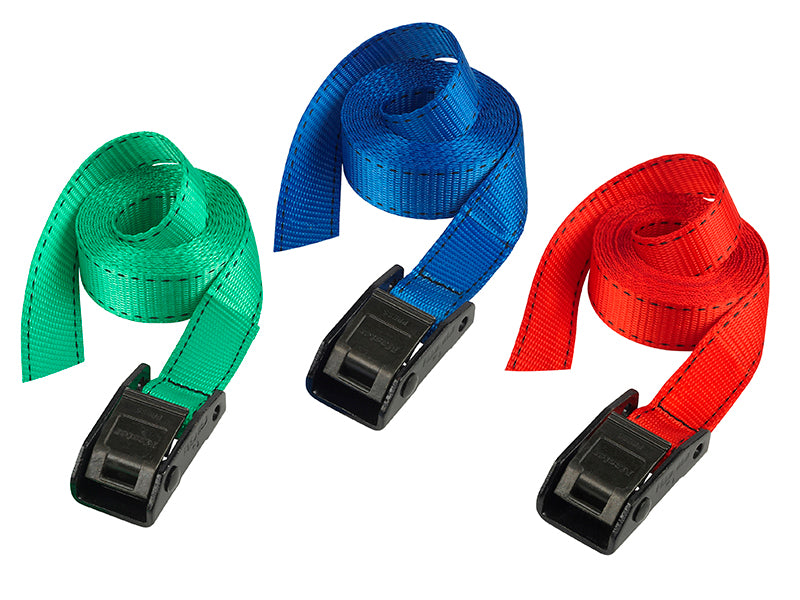 Master Lock Lashing Strap with Metal Buckle, Coloured 2.5m 150kg (Pack 2) MLK3110ECOL