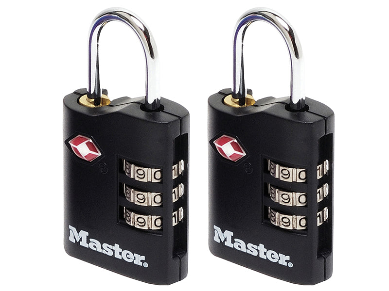 Master Lock TSA 3-Digit Combination Zinc 30mm Padlock x 2 MLK4686EURT