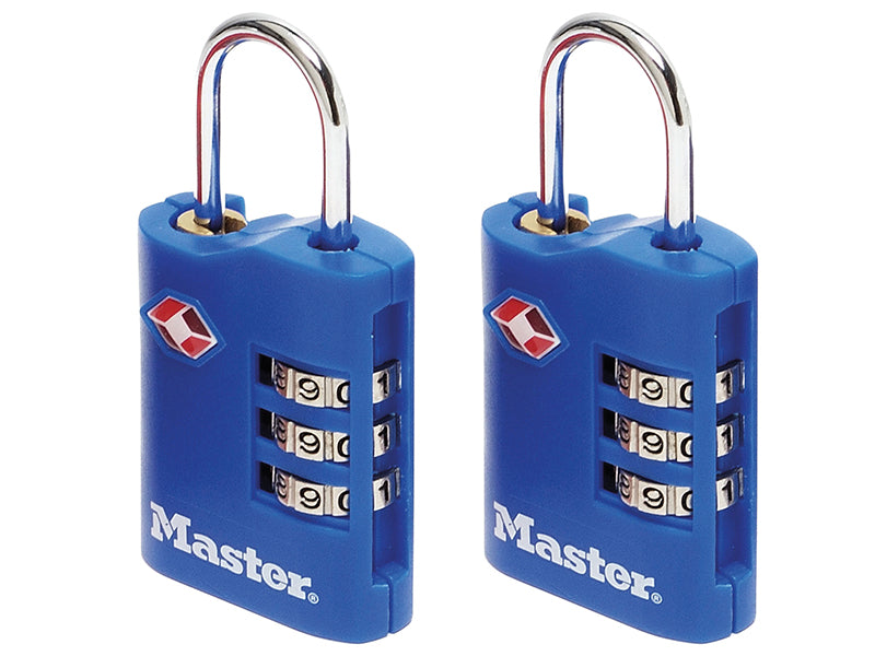 Master Lock TSA 3-Digit Combination Zinc 30mm Padlock x 2 MLK4686EURT