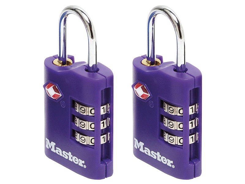 Master Lock TSA 3-Digit Combination Zinc 30mm Padlock x 2 MLK4686EURT