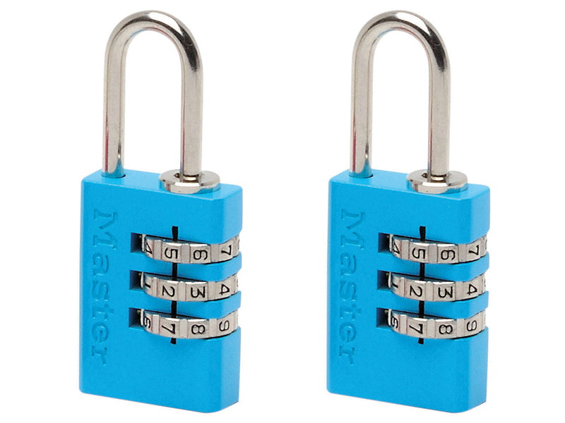 Master Lock Aluminium 3-Digit Combination 20mm Padlock Colour x 2 MLK7620TCOL