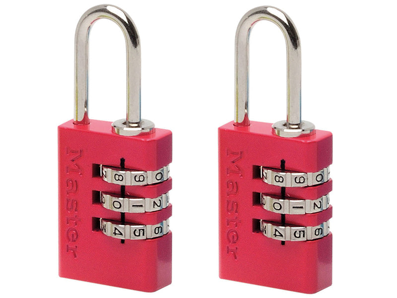 Master Lock Aluminium 3-Digit Combination 20mm Padlock Colour x 2 MLK7620TCOL