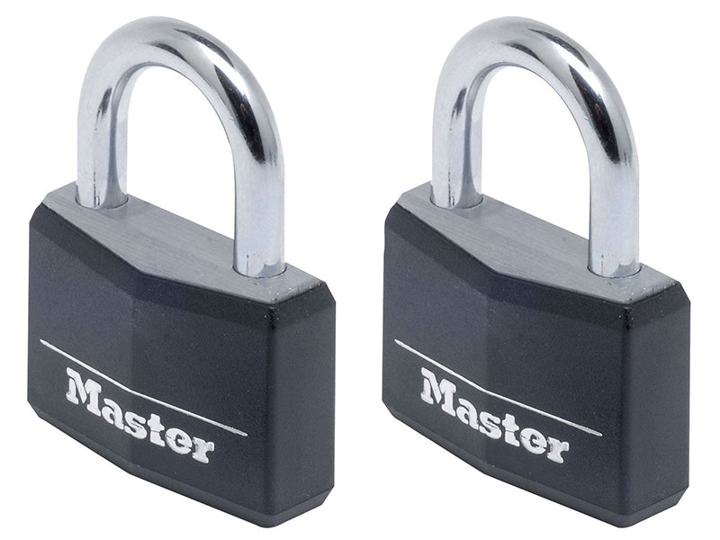 Master Lock Aluminium Black Vinyl Cover 40mm Padlock 4-Pin - Keyed Alike x 2 MLK9140TBLK