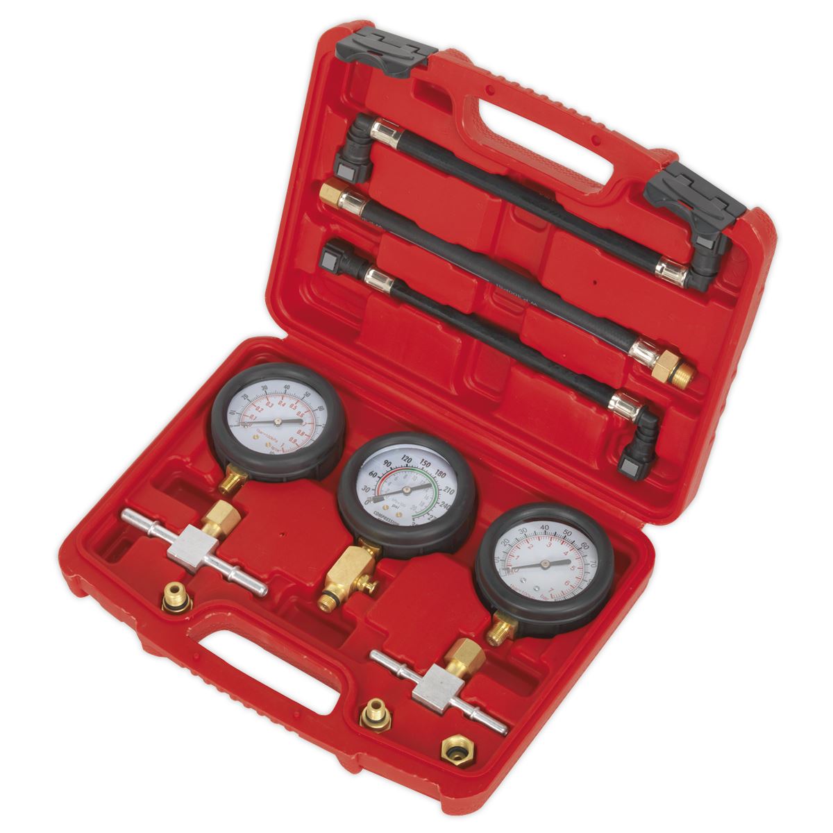 Sealey Motorcycle Compression & Fuel Pressure Gauge Set 3pc MS100